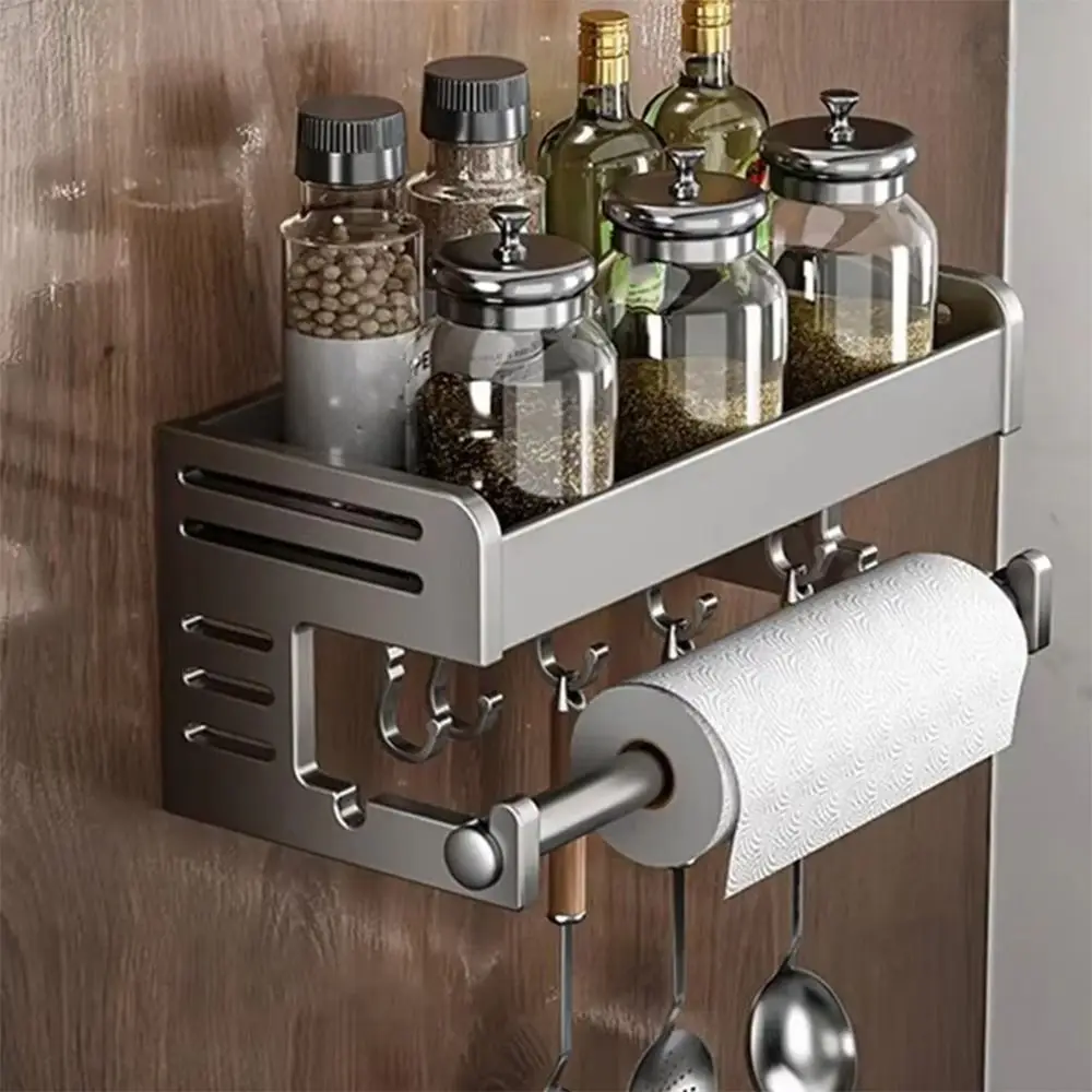 30/40CM Kitchen Storage Rack Space Saving Aluminium Bathroom Rack with Hook Utensil Rack Seasoning Bottle Storage