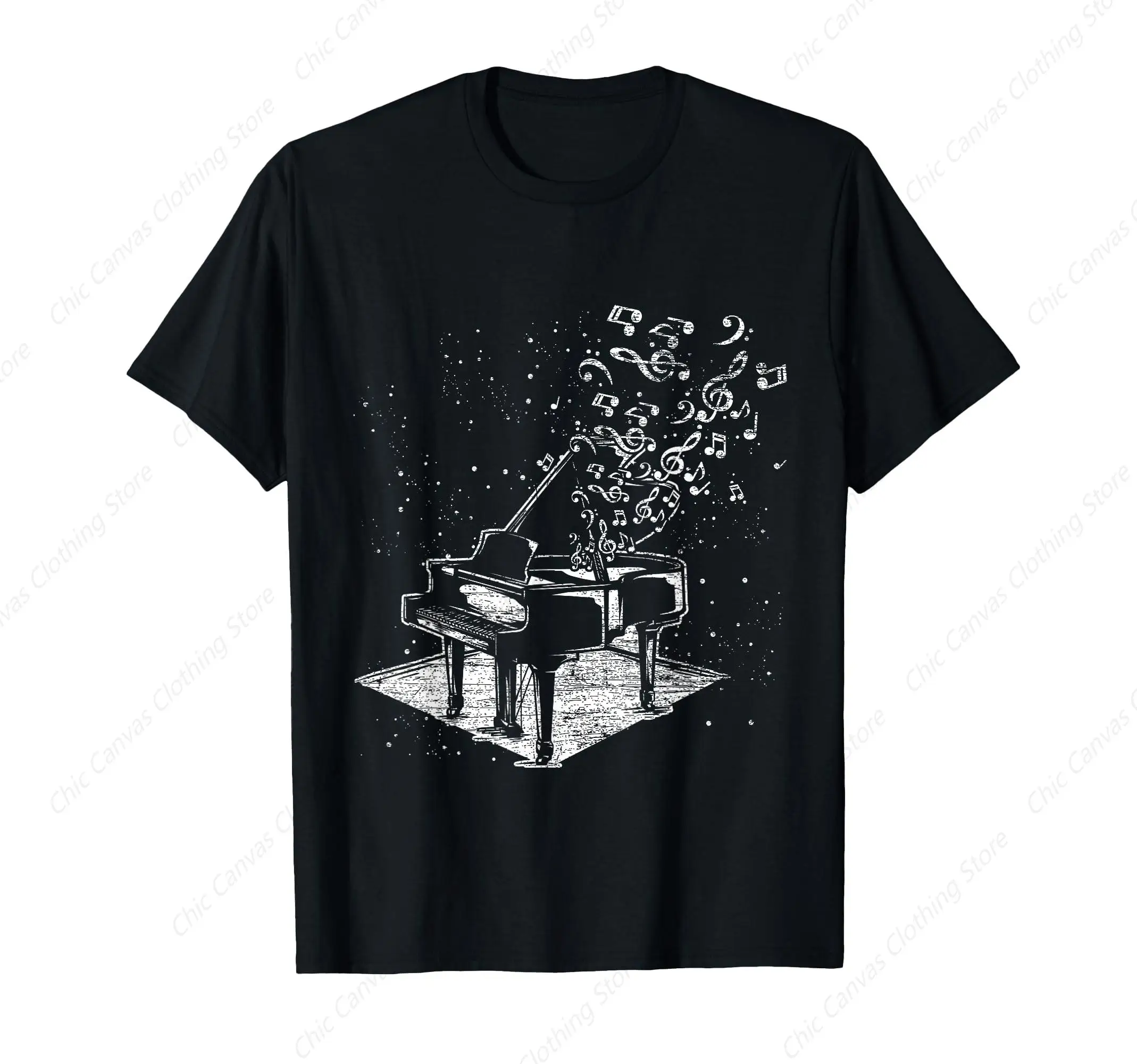 Classical Music Enthusiast Printed Shirt Musician Pianist Gift Piano T-Shirt Pure Cotton Black