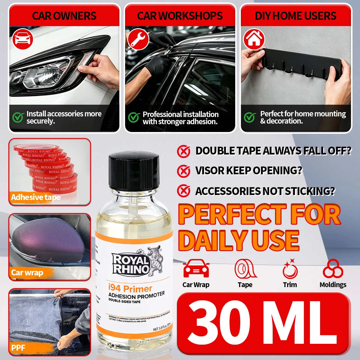 30ml i94 Adhesive Primer to Enhance Surface Adhesion Used as a Primer Fix Car Trim Strips Door Accessories Bathroom Accessories