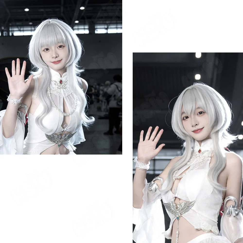 Azur Lane MNF Pearl Cosplay Wig Fiber Synthetic Wig HSIU 30cm Silvery White Short Wig Anime Game Cosplay