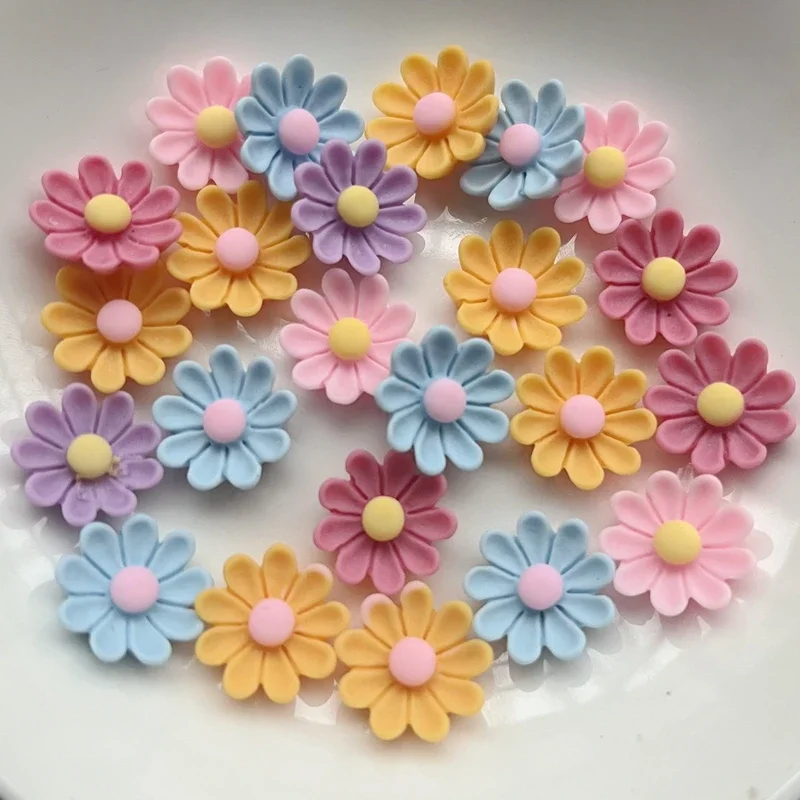 40pcs 15mm Mixed Chrysanthemum Resin Flat Back Convex Round DIY Jewelry Mobile Phone Decorative scrapbooking embellishments