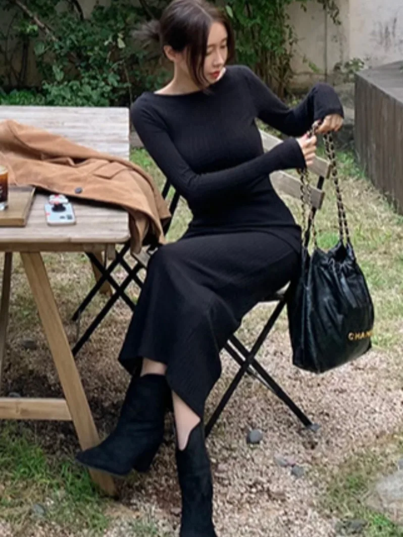 

Faionable Chic Knitted Wrap Dr Long Skirts Slimming Simple Sle Autumn Winter New Arrival Women's Premium Quali Sweater