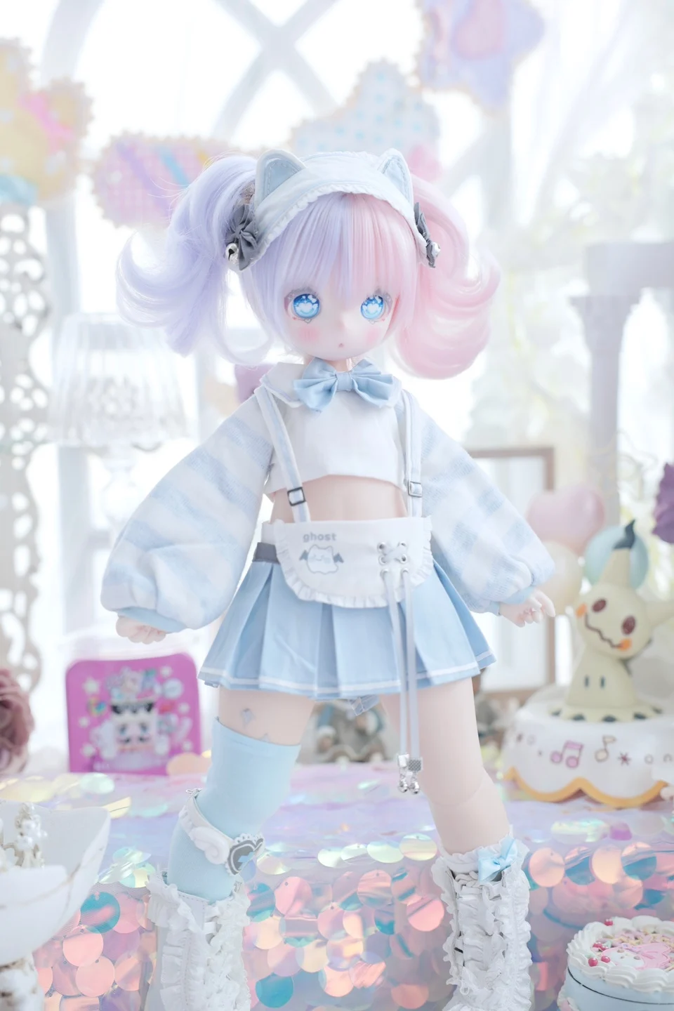 

BJD doll clothes suitable for 1/4 1/6 size cute MSD MDD blue cat BJD doll clothes 1/4 doll accessories（6 points）