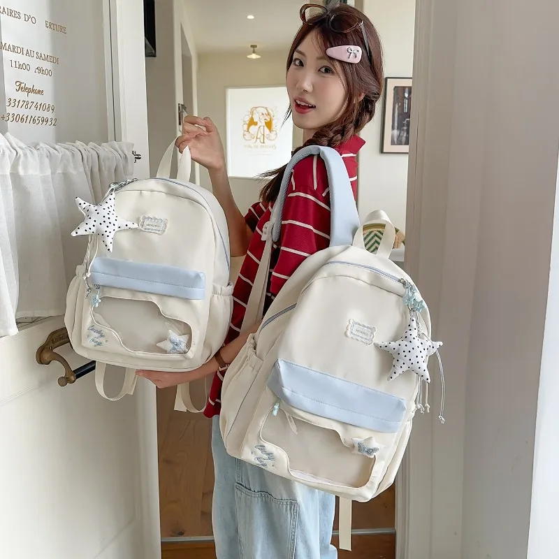 Teen Girls Sweet Cute Backpack Campus Students Schoolbags Fashionable Color-Blocked Daypack Outings Light Casual Travel Rucksack