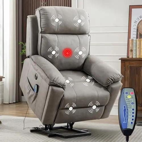 Large Power Lift Recliner Chair with Massage and Heat for Elderly, Ergonomic Electric Wider Sofa Chair for Living Room with 2 Cu