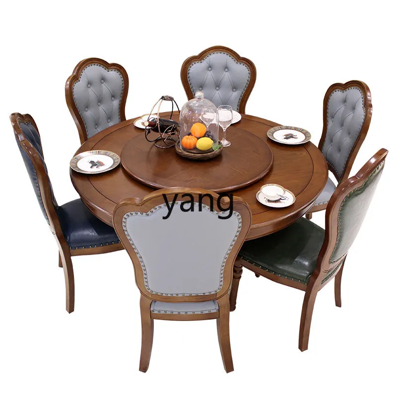 LMM all solid wood dining table and chair combination European light luxury simple household round dining table