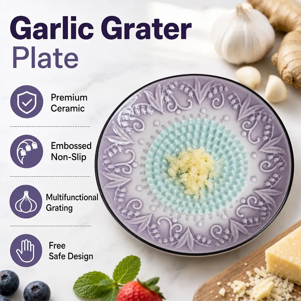 Ceramic Garlic Grinder Set Handheld Ginger Peeler Spanish Tomato Peeler Herb Peeler Porcelain Chopping Plate Grinder Dish