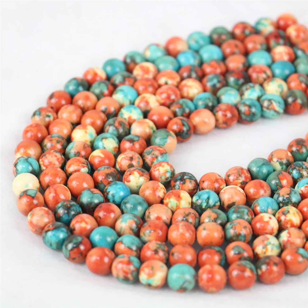 10mm Round Orange Blue Rainbow Stone Loose Beads Women Girl Mixcolor Fashion Jewelry Making Design DIY Parts Natural Accessories