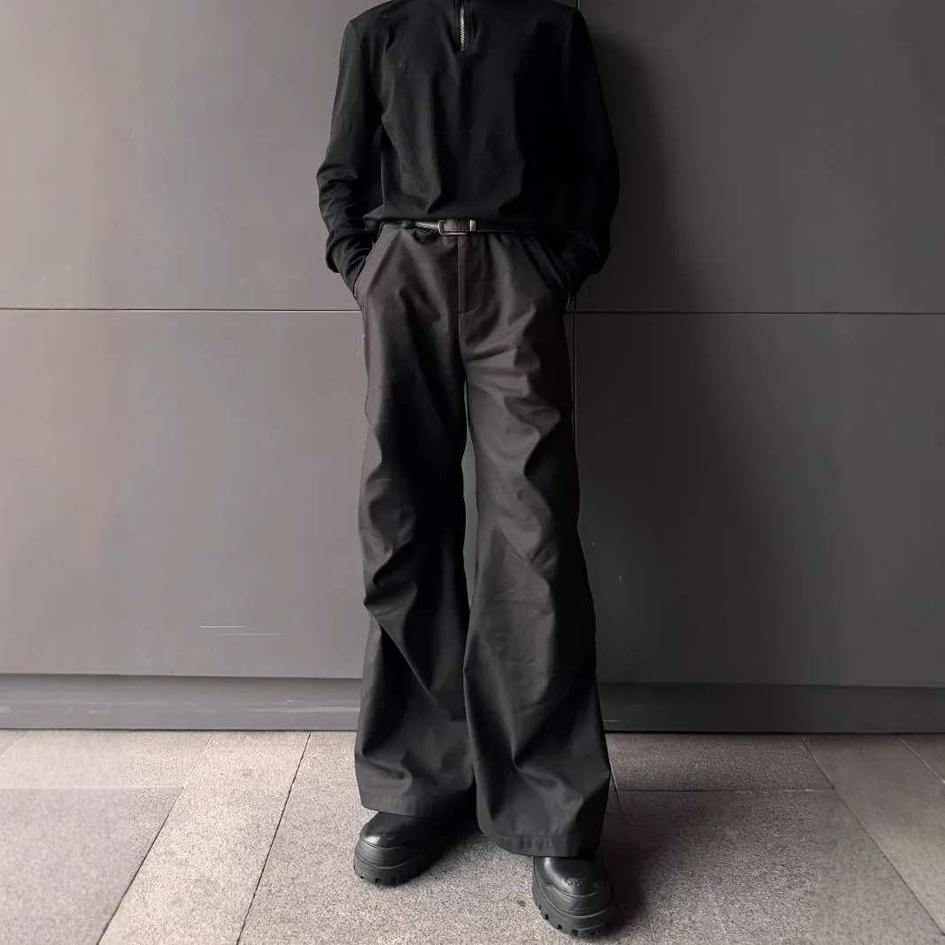 

Spring Summer New Fashion Men's Loose Straight Wide Leg Solid Color Simple Basic Casual Trendy Pleated Suit Trousers Male Pants