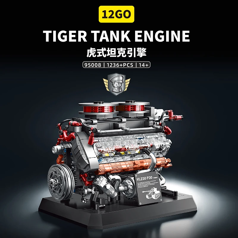 

1236pcs Military Series Tiger Tank Engine Model Building Blocks Assembly Toy Educational Creative Children's Gift