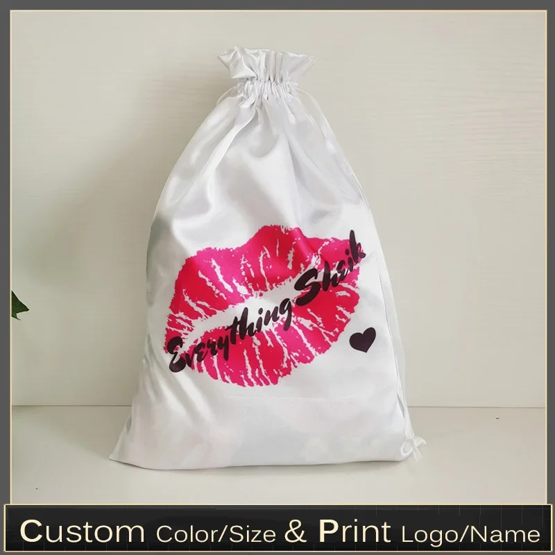 50cm 30x40cm White Silk Satin Hair Bag Shoes Clothes Cosmetic Extensions Wigs Storage Drawstring Packaging Bags Custom Logo