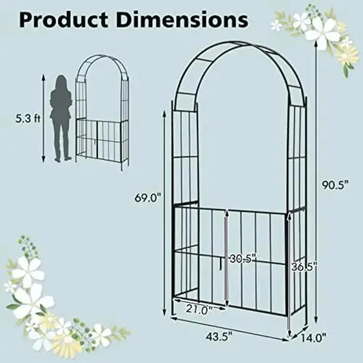 Garden Arbor with Gate, 90.5
