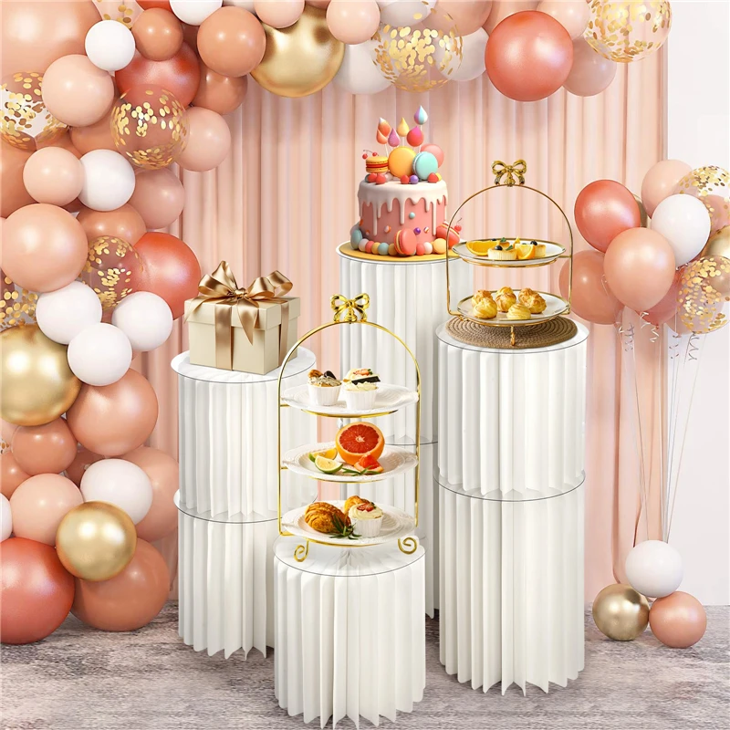 7PCS/Set Paper Folding Column Display Stand Wedding Dessert Table Cake Stand Decorative Props Ornament Home Party Decor