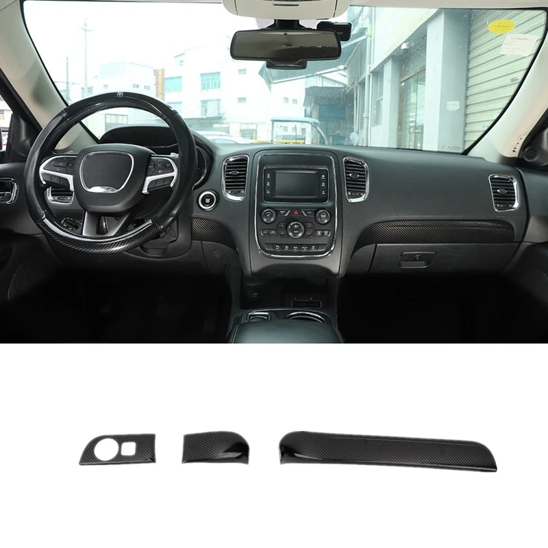 For Dodge Durango 2011-2020 ABS Carbon Fiber Dashboard Panel Cover & Headlight Switch Button Panel Trim Parts Accessories - 3PCS