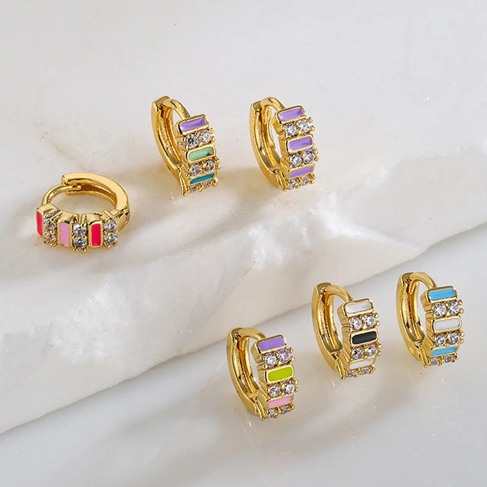 Stylish Light Luxury OL AAA CZ Stone Row Hoop Earrings Delicate Oil Dripping For Lady Girls Elegant Earring Her Christmas Gifts