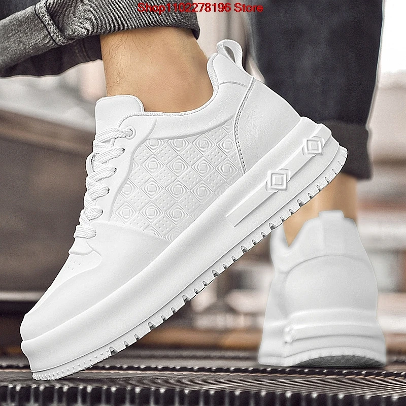 Men Invisible Height-increasing Shoes 8cm Elevator Shoes Thick Sole Fashionable Height-increasing White Sneakers 6cm Shoes