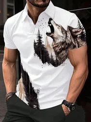 Wolf Lion Animal Print 3D Printed Men's Polo Shirt Fashion Comfort Golf Tennis Tops Summer Oversized Cool Button Clothing