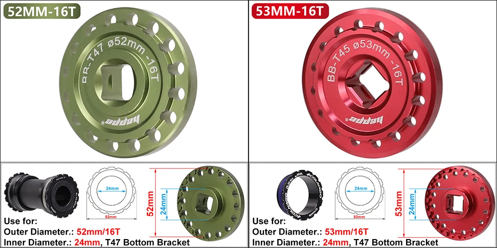 HEPPE Fahrrad T47 Tretlager Installation und Entfernung Werkzeug Fahrrad Tretlager Schlüssel für 49-53mm 12T 16T T47 BB Reparatur – Detail 4