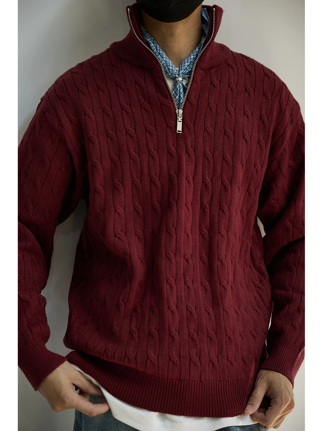 

Мужской вязаный свитер LH Store свободного кроя с высоким воротником, однотонный, повседневный, утепленный, с длинными рукавами, в винтажном стиле, осенний сезон