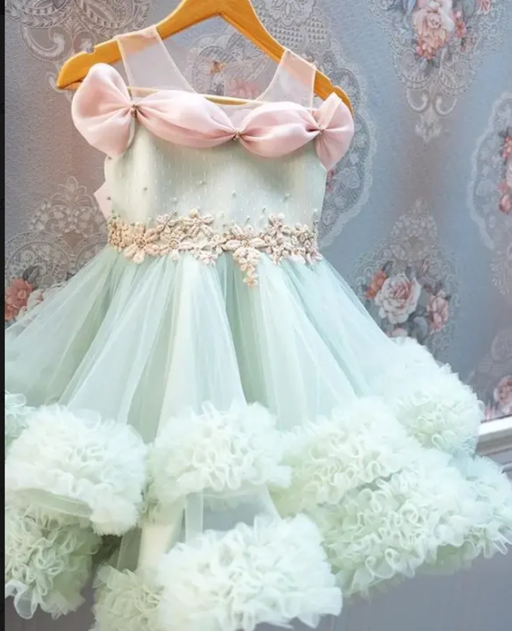 

Girls Pageant Dresses Ball Gown Tulle Tiered Beaded Flower Girl Dresses For Weddings First Communion Dresses Kids Baby