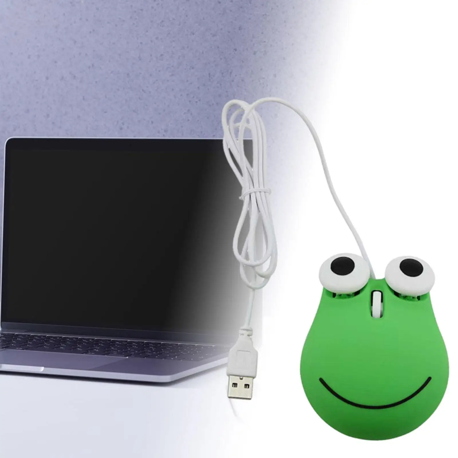 Wired Mice with 135cm Long USB Cable Animal Shape Smooth Plug and Play Ergonomic Cute Mice Big Eyed Green Frog for Computer