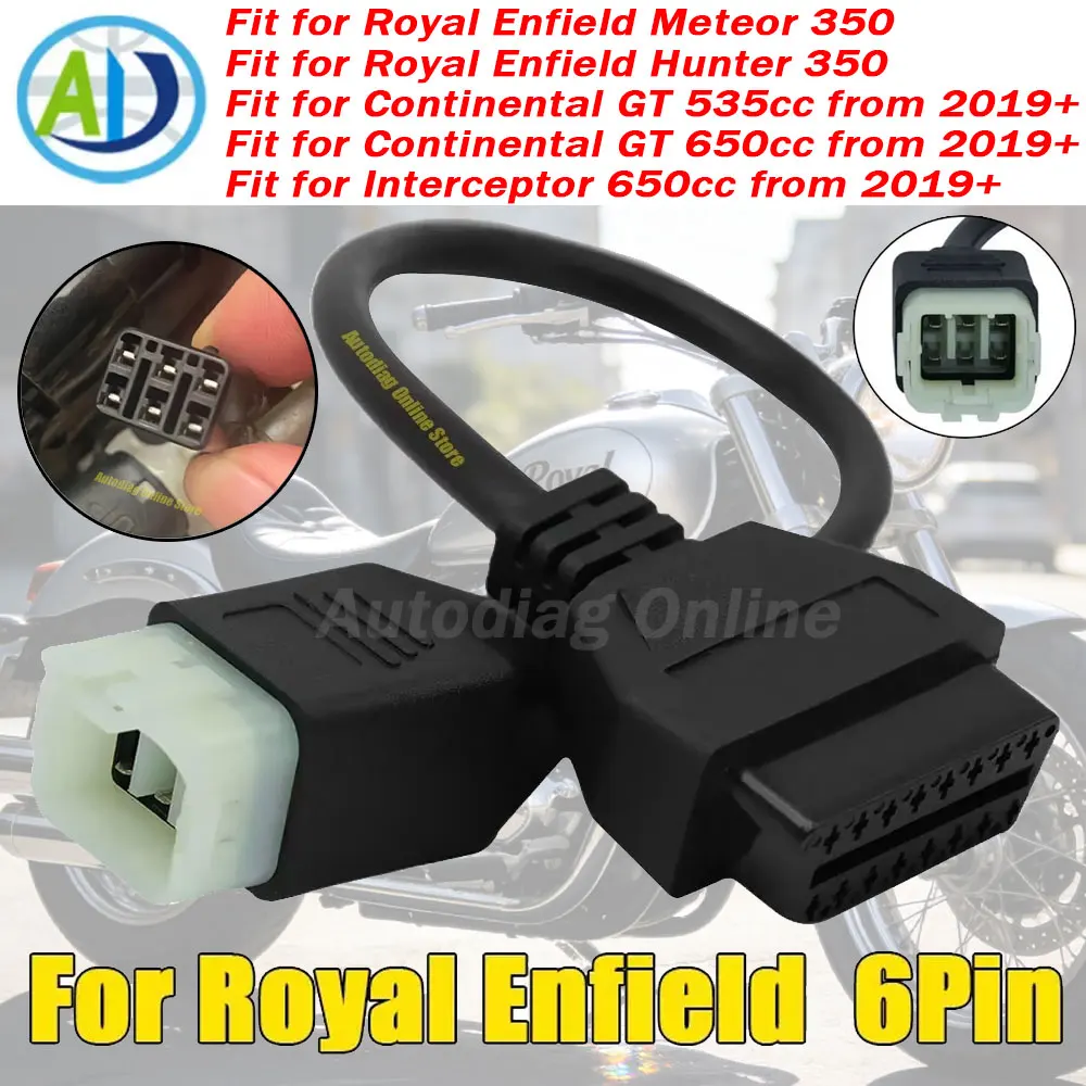 OBD2 Diagnostic Cable For Royal Enfield 6Pin to 16Pin For Interceptor 650cc/Continental GT 650cc/535cc Cabo De Diagnóstico OBD2