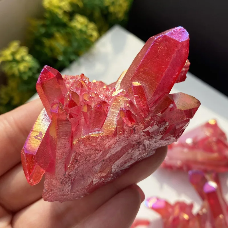 Natural Crystal Cluster Red Angel Aura Quartz Electroplating Titanium Specimens Stone Cured Coating Healing Crystals