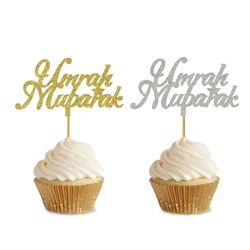 20 Pieces 3*5 Inch Glitter Gold and Glitter Silver Umrah Mubarak Cupcake Topper