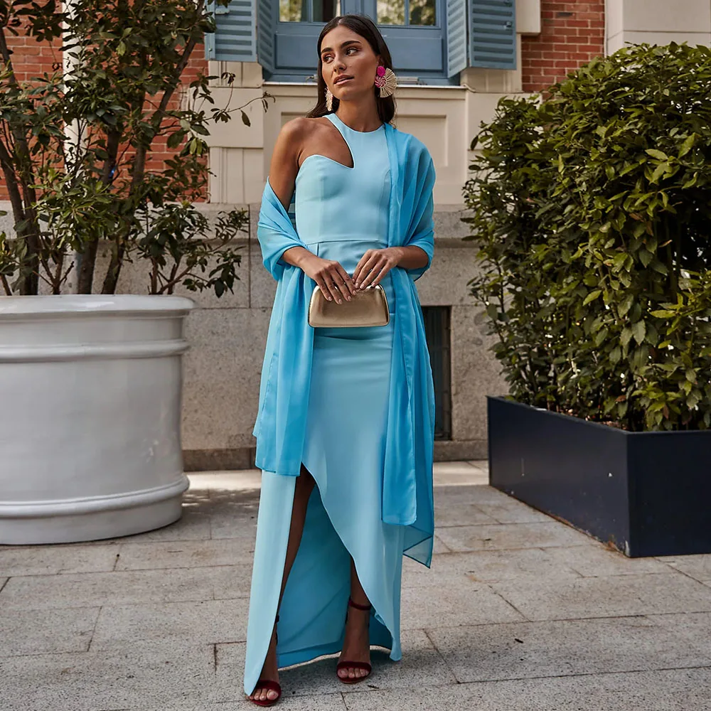 

One-shoulder Blue Evening Party Gown Mermaid One Shoulder Special Occasion Dresses Long Floor Length Slit Formal Gowns 2025