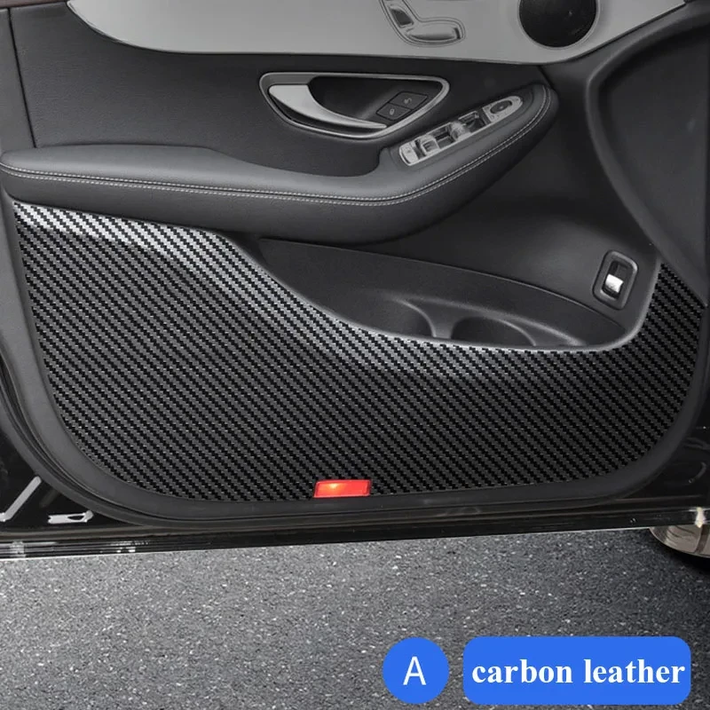 For Mercedes Benz A C S Class GLE CLA CLS GLS CLA W118 C118 X156Leather Carbon Fiber Sticker Door Anti Kick Cover Mat Protection