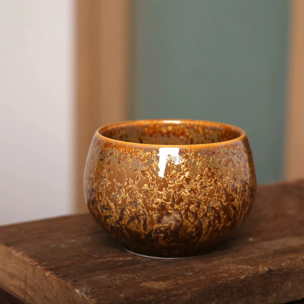 Jun Kiln Golden-yellow Crystalline Owner Cup Tea Powder Glaze Kiln Transformation Effect Cup Large Size Personal Use Tea Cup