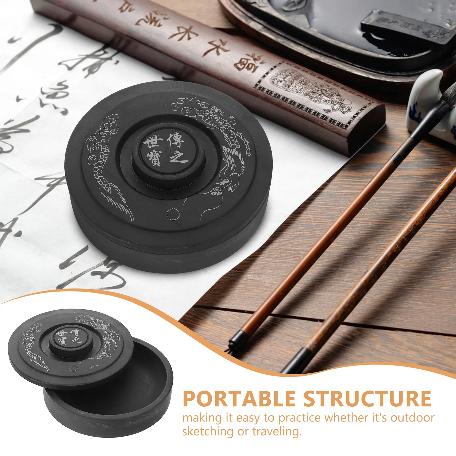 Portable 5 Inch Traditional Chinese Calligraphy Inkstone Vintage Aesthetic Smooth Surface Beginners Practice Anytime Anywhere