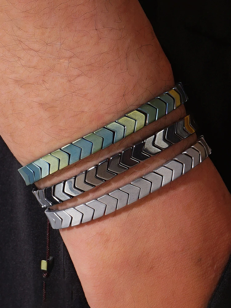 Bracelet en hématite naturelle entièrement fait à la main pour hommes et femmes, bijoux tressés minimalistes, flèches de yoga réglables, cadeau à la mode