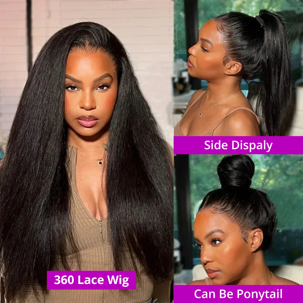 360 Hd Full Lace Frontal Wig 350 Density Kinky Yaki Straight HD Transparent Lace Front Human Hair Wig for Women 40Inch Brazilian