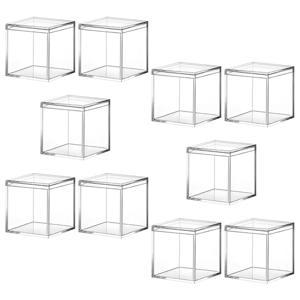 

10 Pcs Acrylic Packaging Box Small Container with Lids Candy Case Chocolate Square Boxes Transparent Clear Organizer Mini Gift