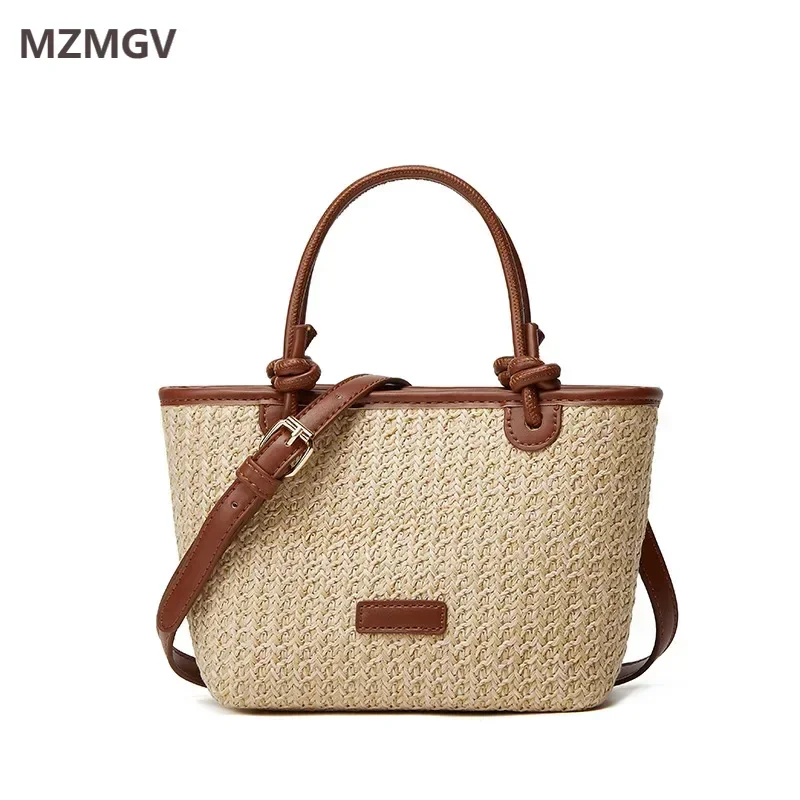 

Meet You 2024 Summer Rattan Vacation Bucket Handbag Small Fashion Straw Tote Bag Casual Seaside Travel Vacation Beach Bag