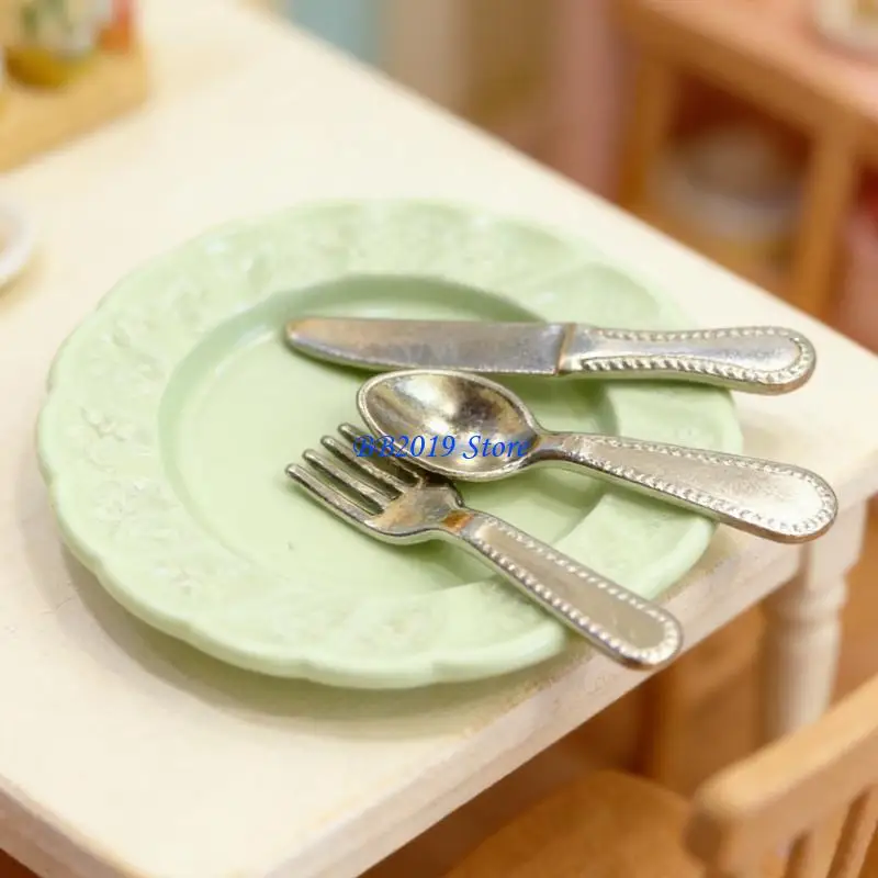 

Q0KB 6 комплектов, детальный резак, вилка, ложка, тарелка, миниатюрный набор 1/12, кукольный домик, кухонная сцена, аксессуары