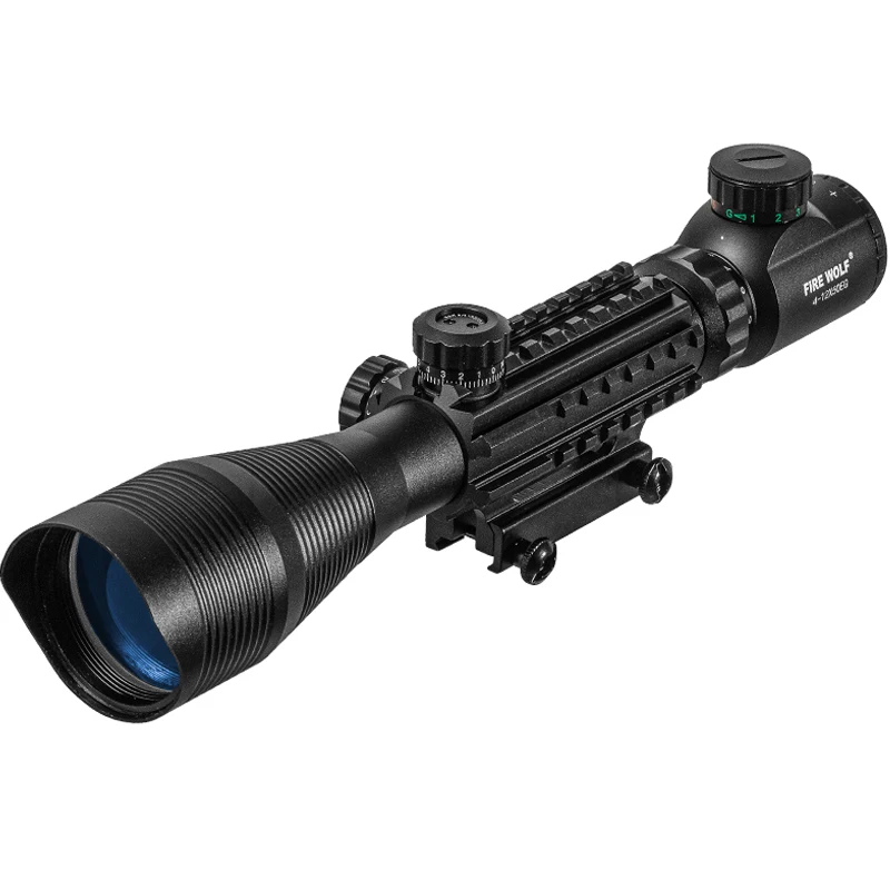 Fire Wolf 4-12x50 Scope  Illuminated Rangefinder Reticle Rifle   Holographic 4 Reticle Sight 20mm Red Grenn Laser For Hunting