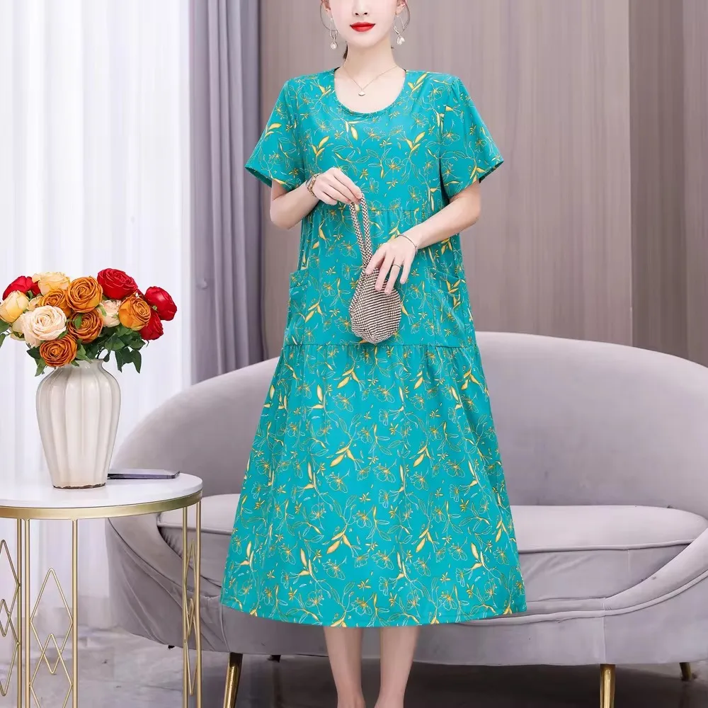 Neue Mode lässig Sommerkleider für Frauen Vintage Kurzarm O-Ausschnitt Druck lose Blumen kleid Frauen kleider