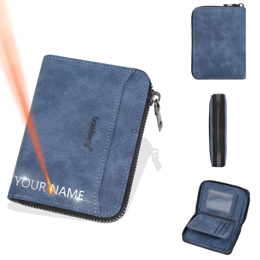 

Name Engraving Men Wallets Big Capacity Zipper Card Holder Male Coin Purses Classic Photo Holders Men Money Clips