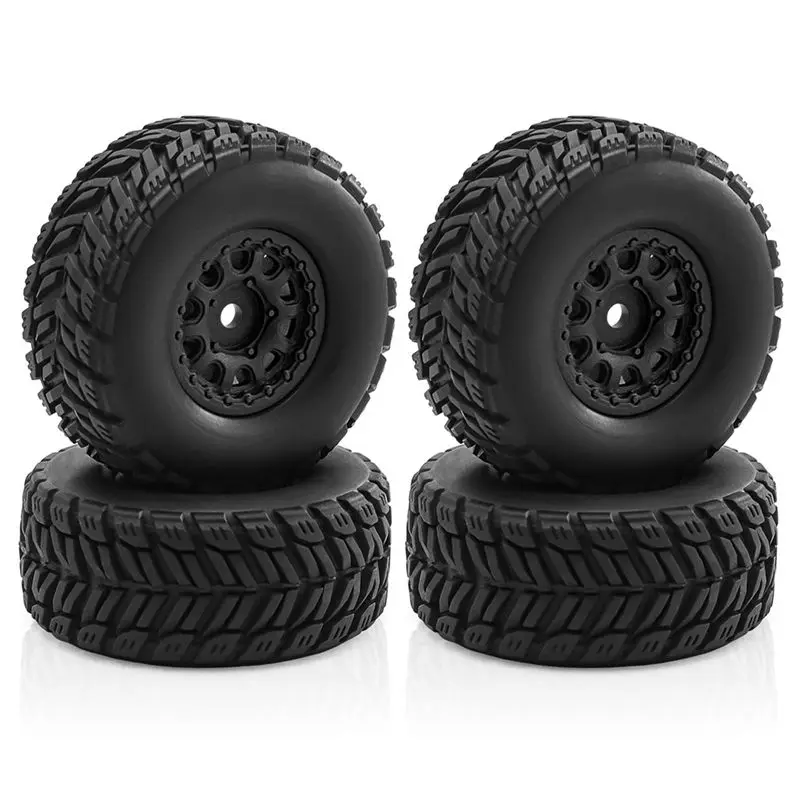 ABUM-4Pcs Black Wheels And Tires Set For ARRMA 1/14 Mini MOJAVE GROM RC Car Upgrade Accessories