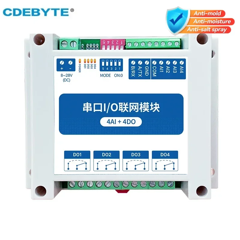 RS485 ModBus RTU I/O Network Modules with Serial Port CDEBYTE MA01-XACX0440 for PLC 4AI+ADO 4 Switch Output  Watchdog