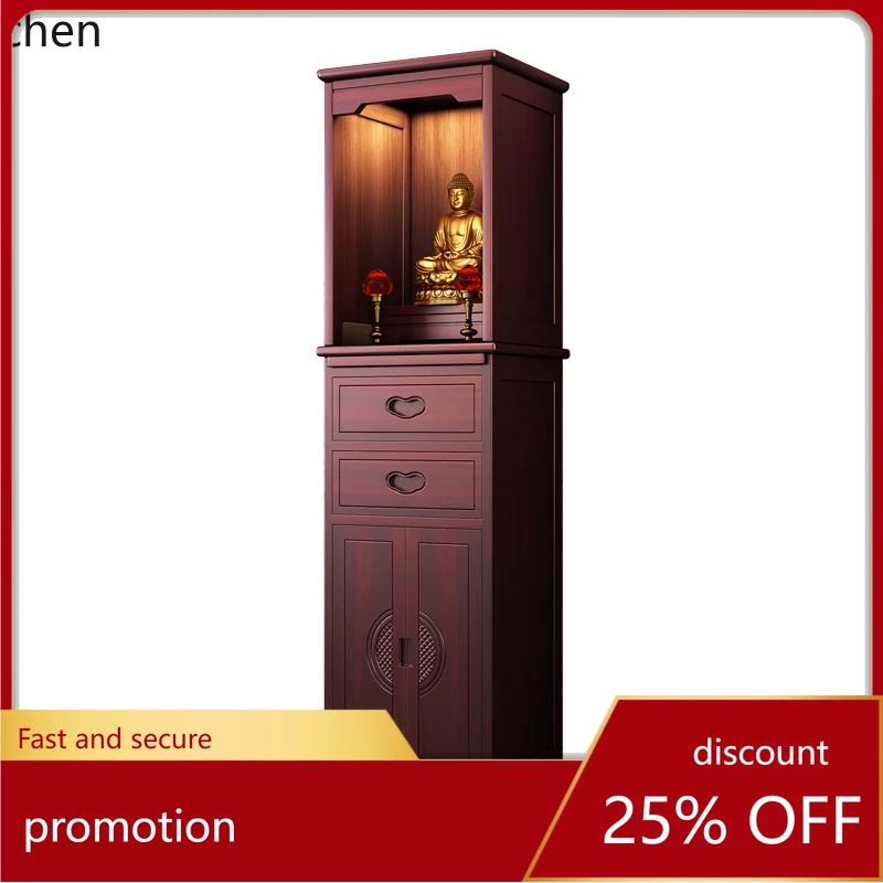HT Buddhist niche new Chinese vertical cabinet Buddhist cabinet modern light luxury incense case table with door altar cabinet