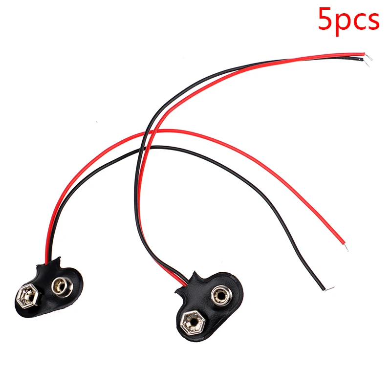 5Pcs Snap 9V (9 Volt) Battery Clip Connector T Type Black w Cable