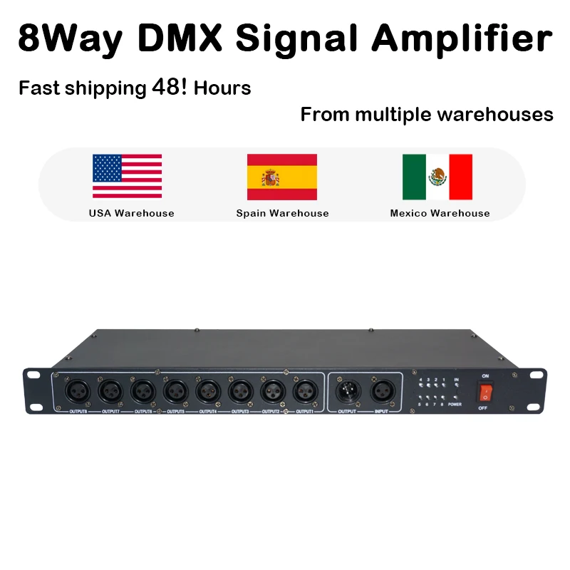 Pengiriman cepat kualitas terbaik 8CH DMX Splitter DMX512 lampu panggung cahaya penguat sinyal Splitter 8 way DMX Distributor