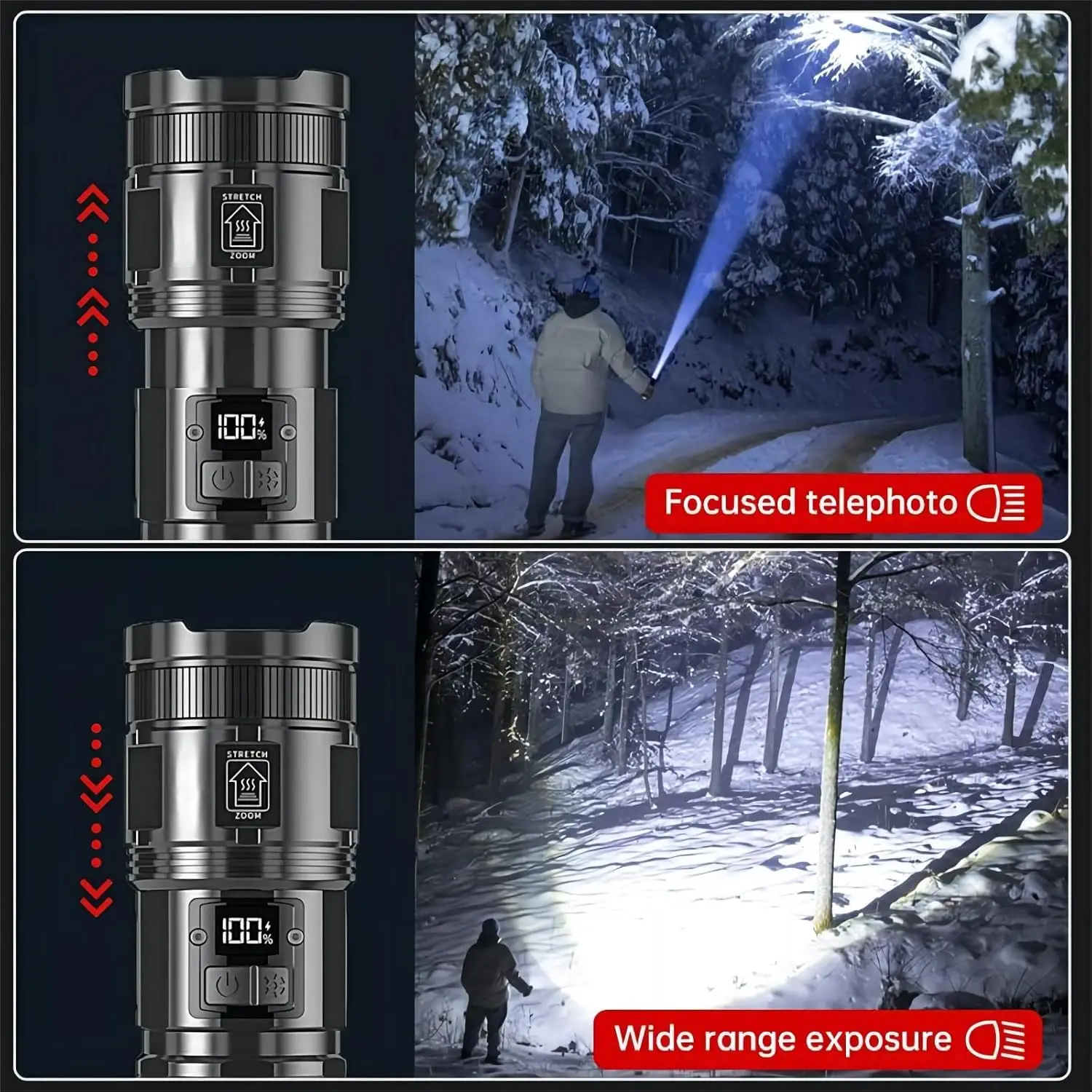 Torcia tattica ricaricabile, 120000 lumen super luminosa con luce da lavoro COB, ad alta potenza per le emergenze di escursioni in campeggio