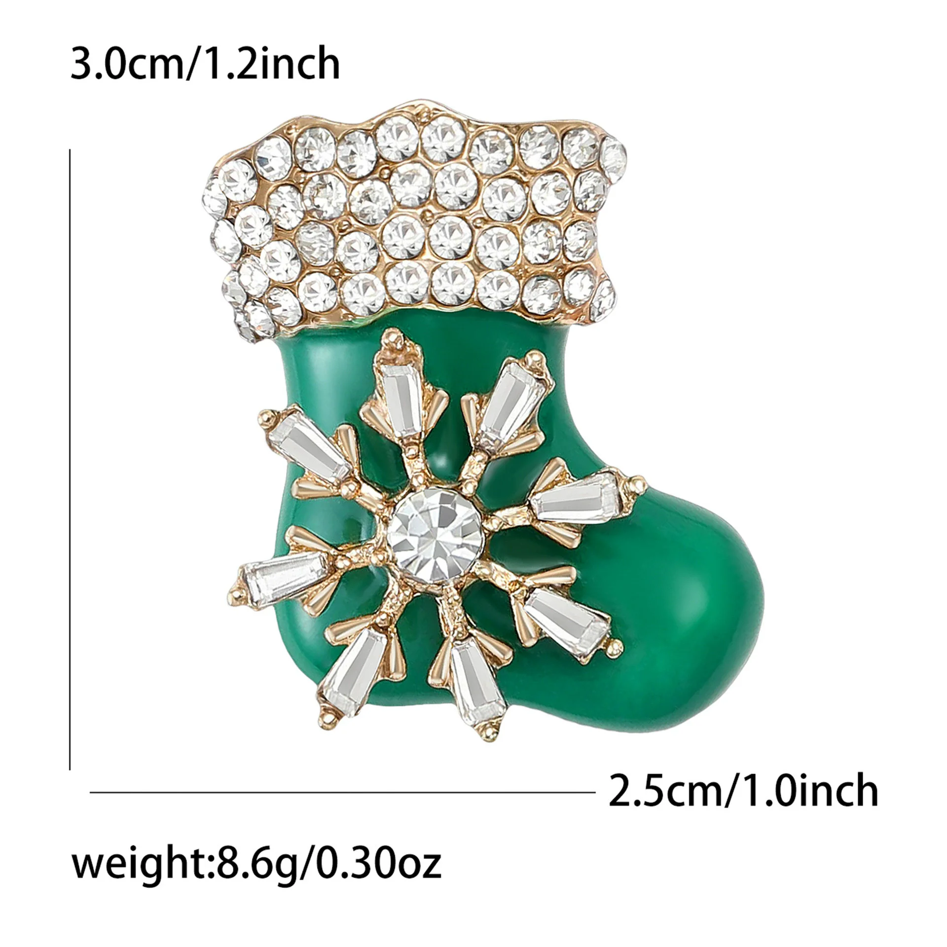 Botas de Navidad de esmalte verde, broches de zapatos con diamantes de imitación de cristal, alfileres para mujeres y niños, accesorio de joyería, regalo