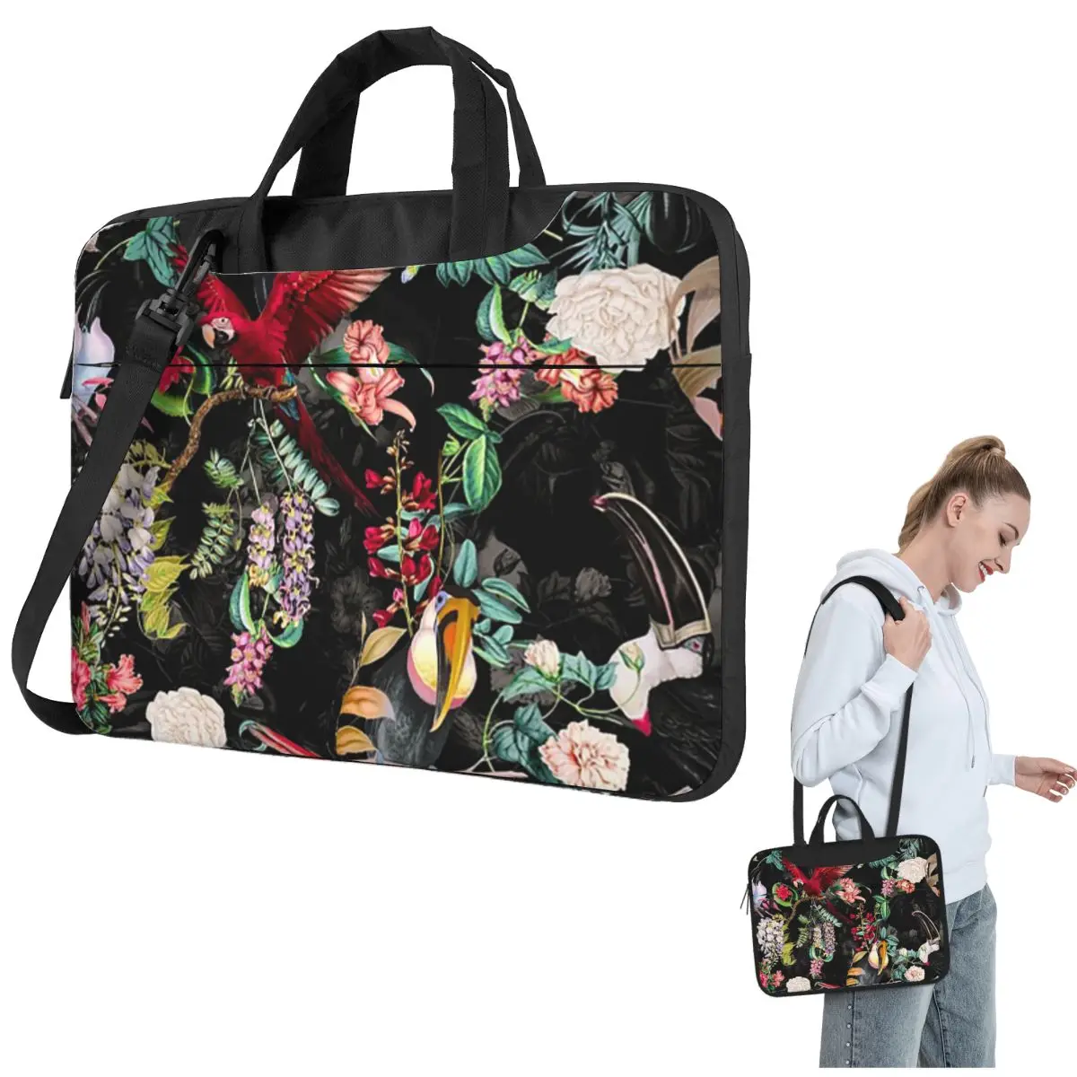 

Сумка для ноутбука через плечо с цветочным принтом и птицами IX, сумка для компьютера, устойчивая защитная сумка для ноутбука для Lenovo