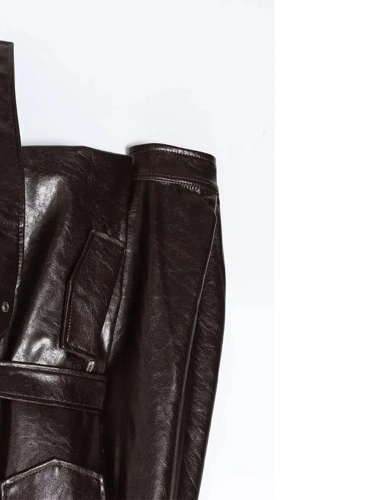 

HH женская мода из искусственной кожи с длинными рукавами, повседневное свободное пальто, женское пальто на молнии с карманом и поясом, украшение в уличном стиле, куртка