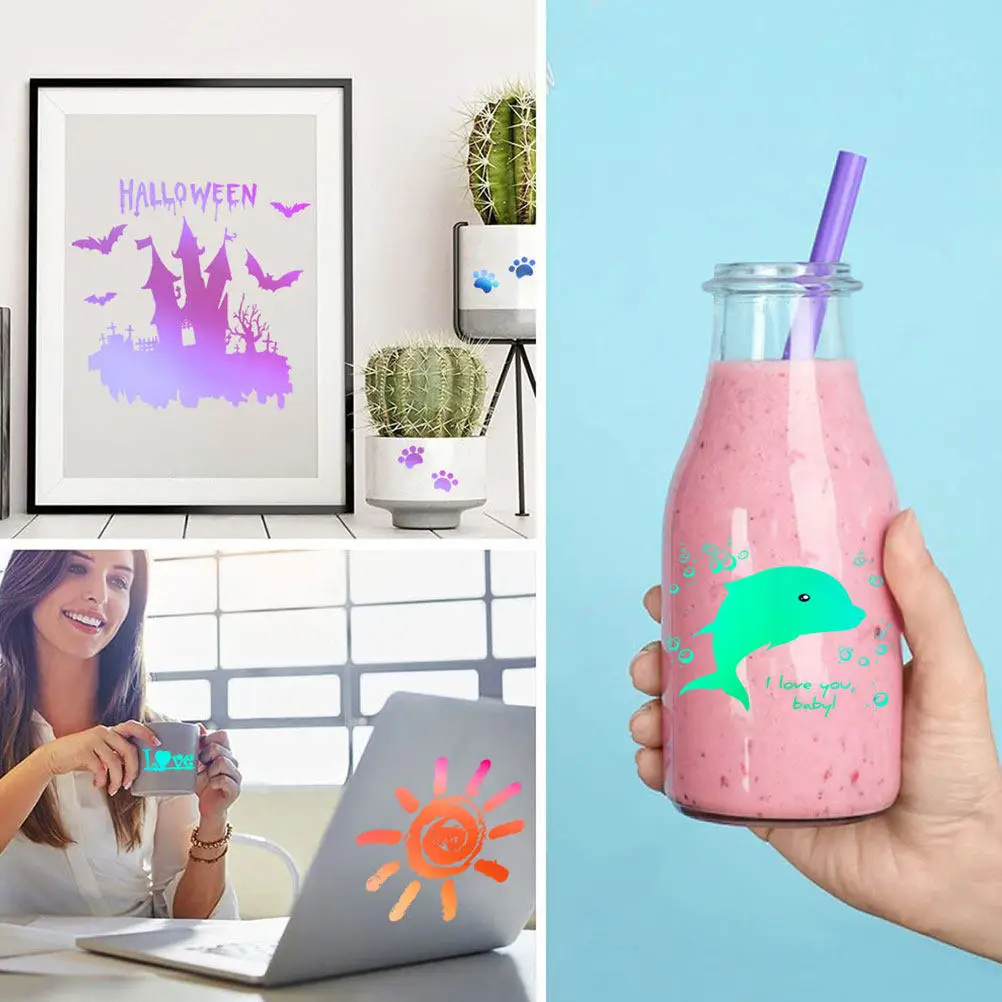 Color changing vinyl cup decals for kids craft users to make quick cup customization 4 PU sheets assorted colors